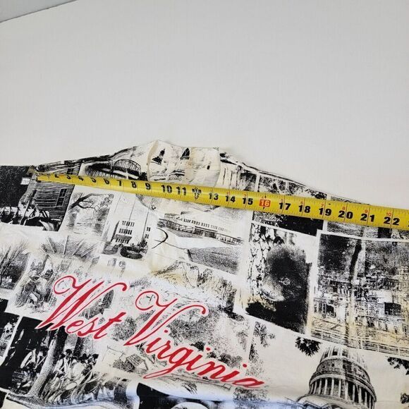 Vintage 90s Single Stitch All Over Print Newspaper AOP West Virginia Shirt Sz L - Picture 6 of 12